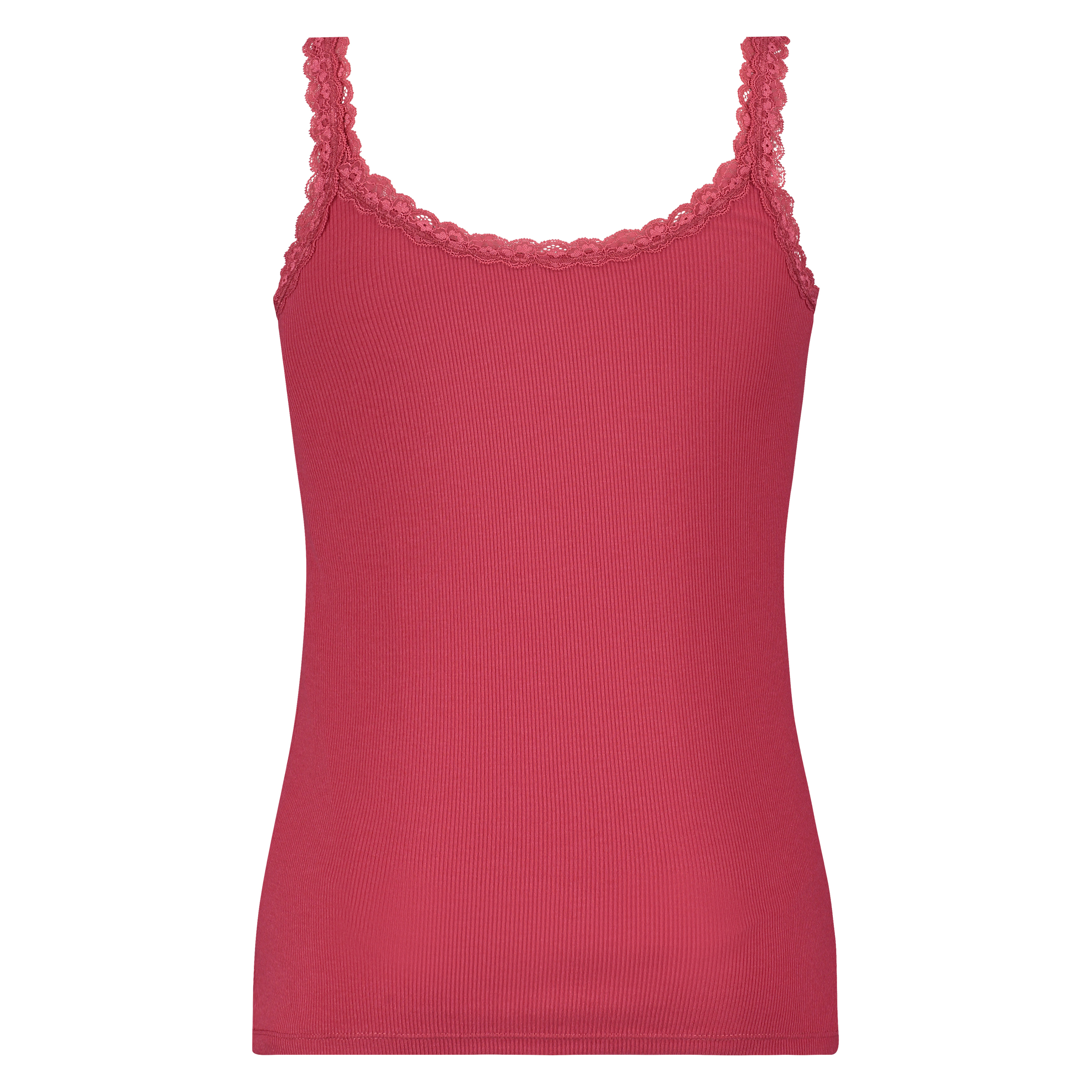 Singlet top cami rib lace, Red, main