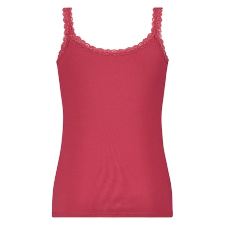 Singlet top cami rib lace, Red