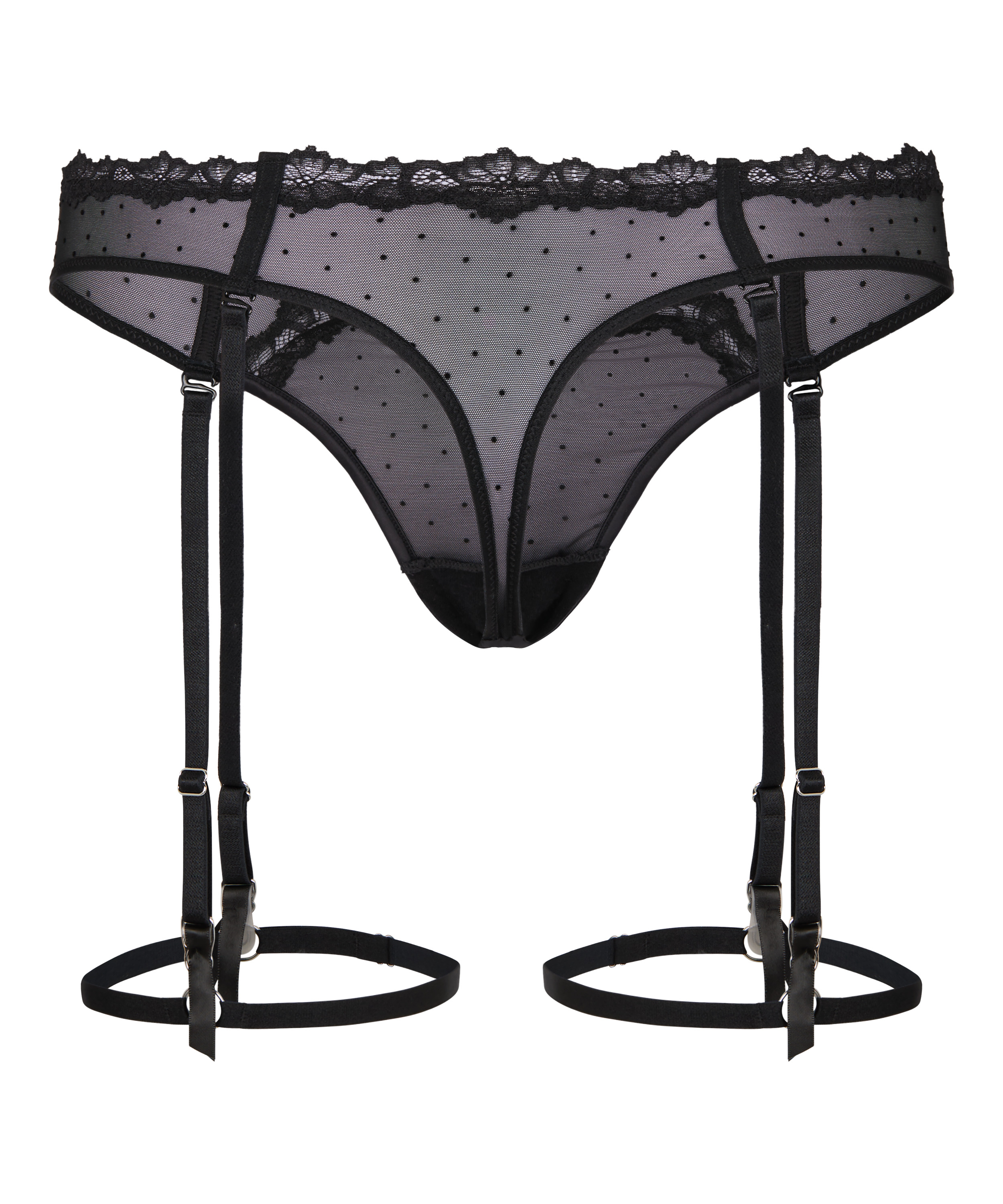 High Waisted Suspender Thong Kat, Black, main