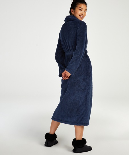 Long Fleece Bathrobe, Blue