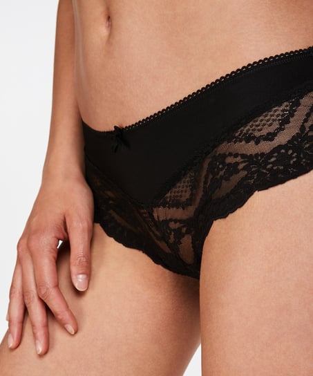 Lacey Microfibre Brazilian, Black