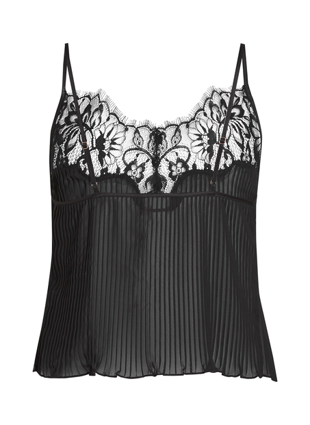 Plisse Lace Cami, Black