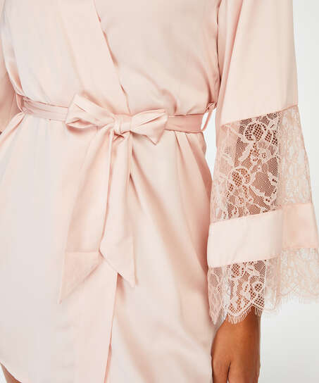 Satin Lace Kimono, Pink