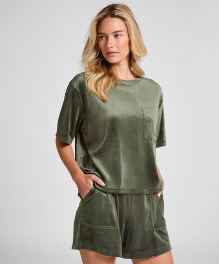 Top Velours Pocket, Green