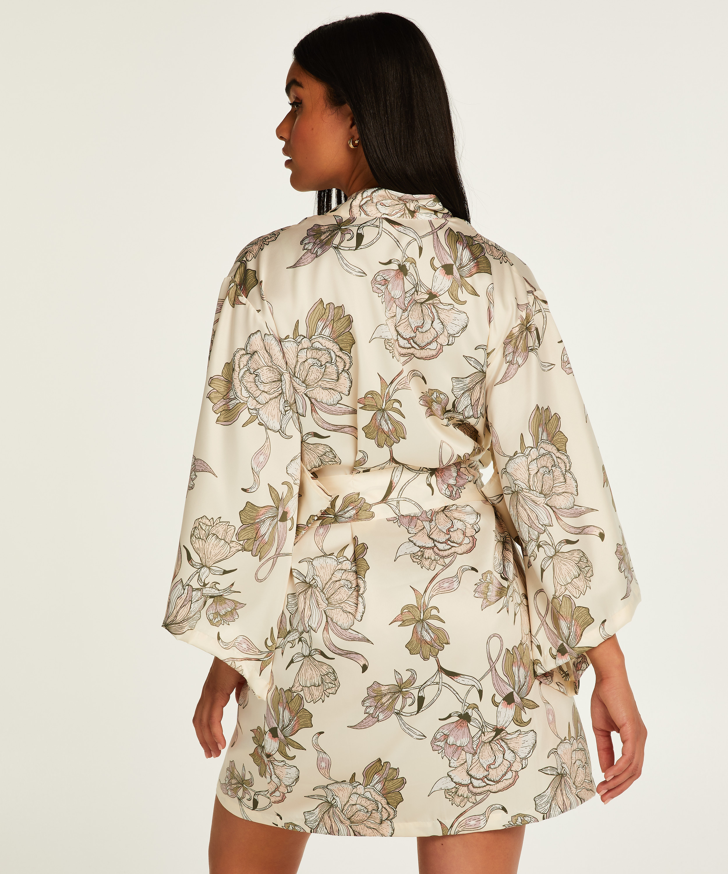 Satin Print Kimono, White, main