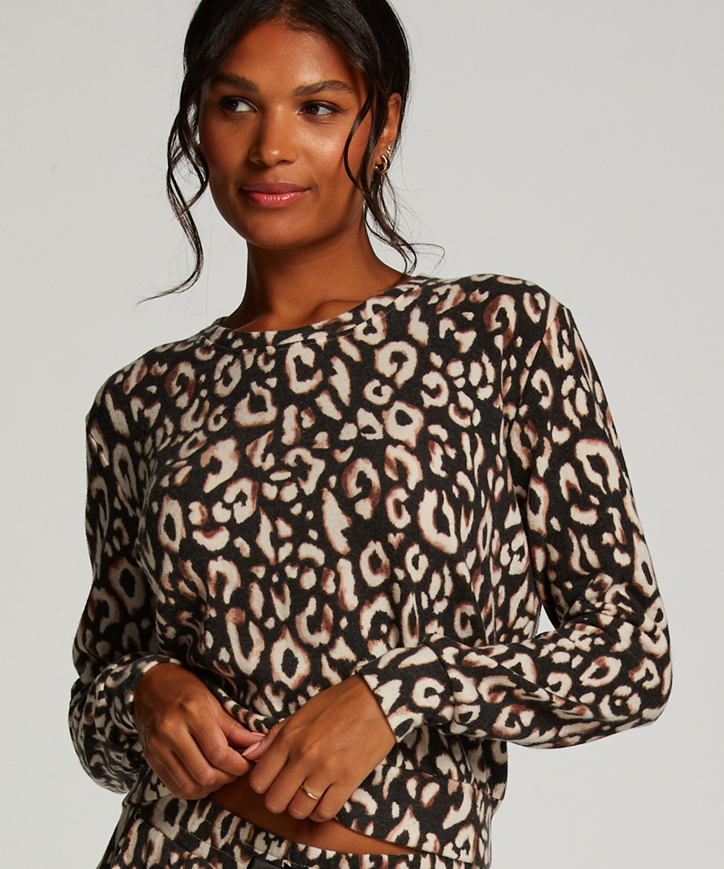 Jersey Long-Sleeved Pyjama Top, Black, main