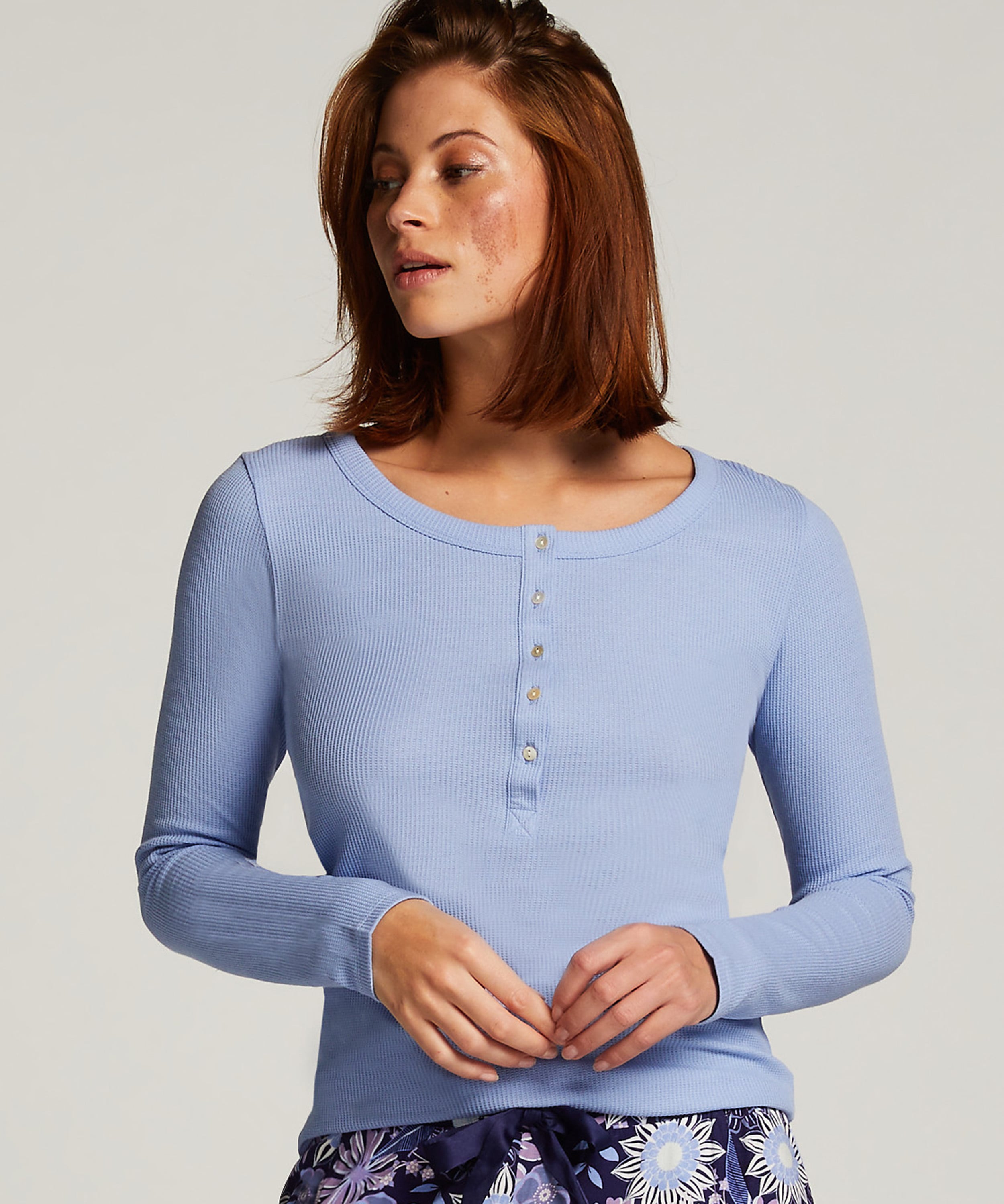 Long-Sleeved Pyjama Top, Blue, main