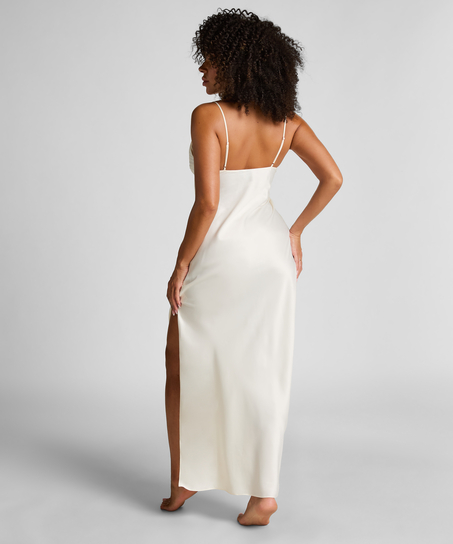 Slipdress Long Satin Floral, White