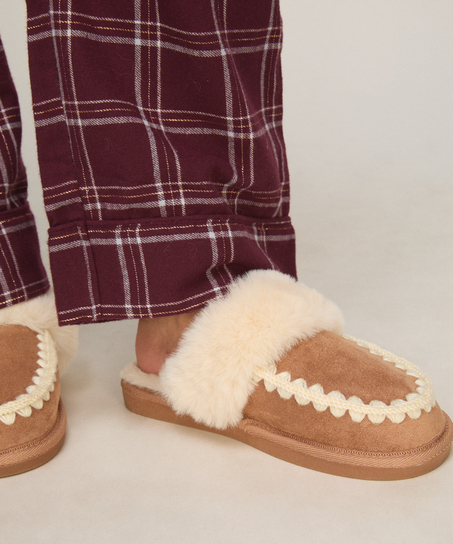 Slipper Faux Suede Stitching, Brown