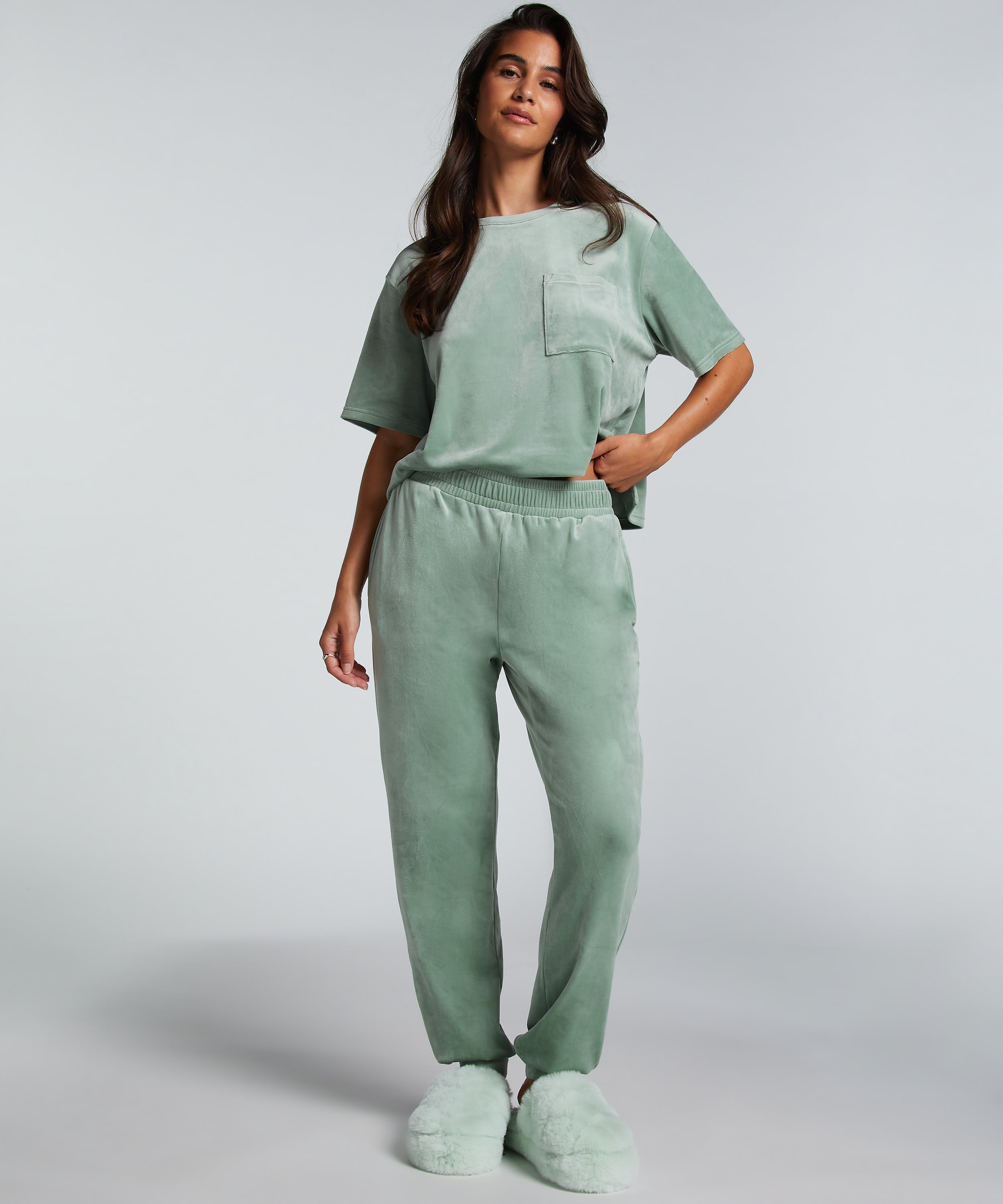 Tall Velours Jogging Bottoms, Green, main