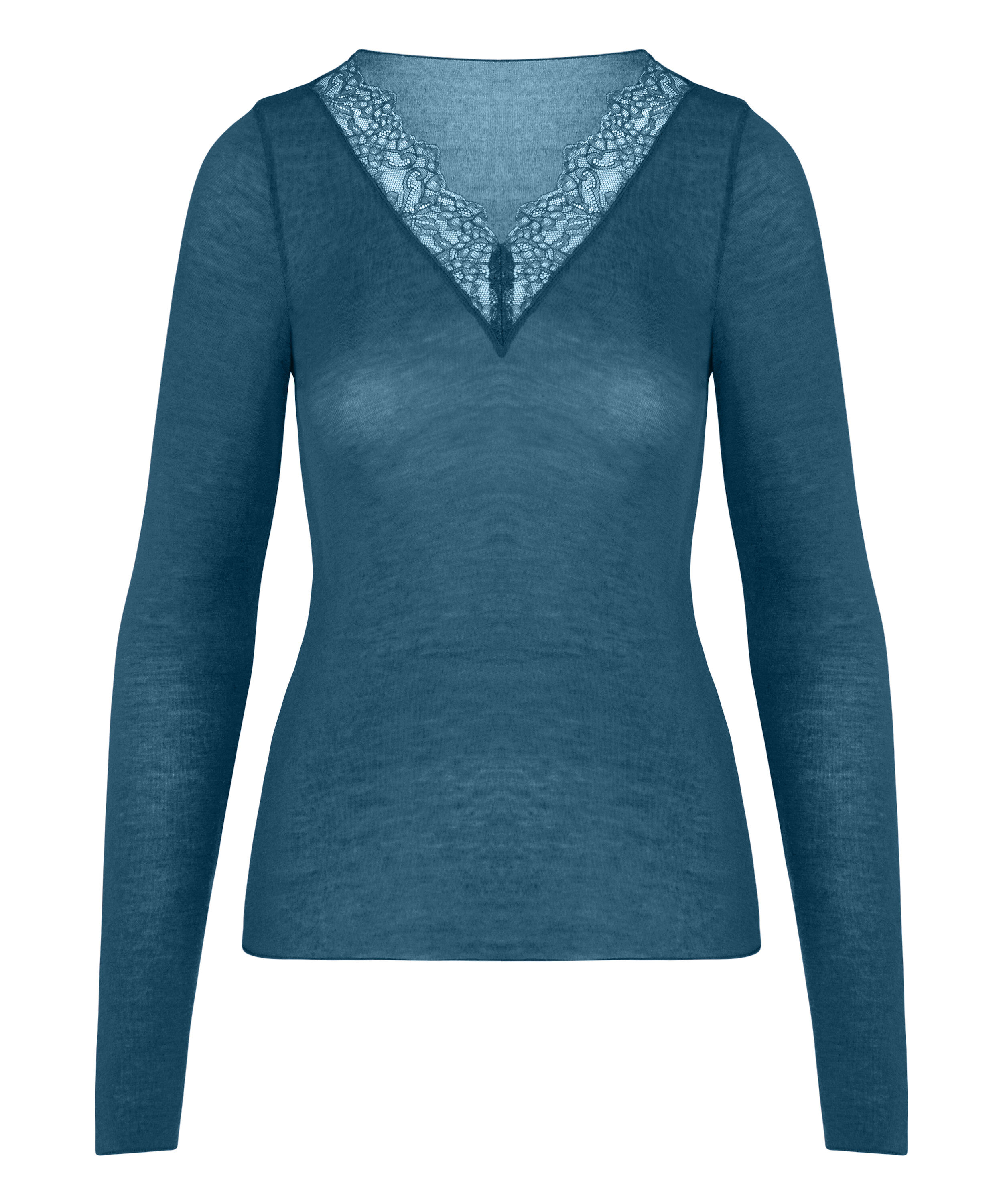 super soft Lace V-Neck Shirt with Cashmere, Blue