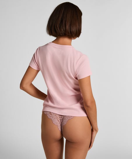 Ribbed Crew Neck Short-Sleeved Pyjama Top, Pink