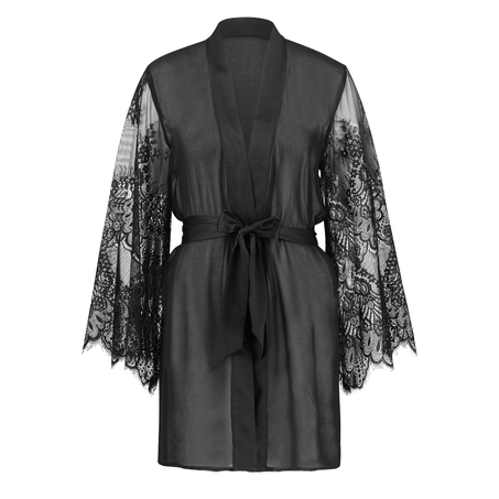 Mesh Lace Chiffon Kimono, Black