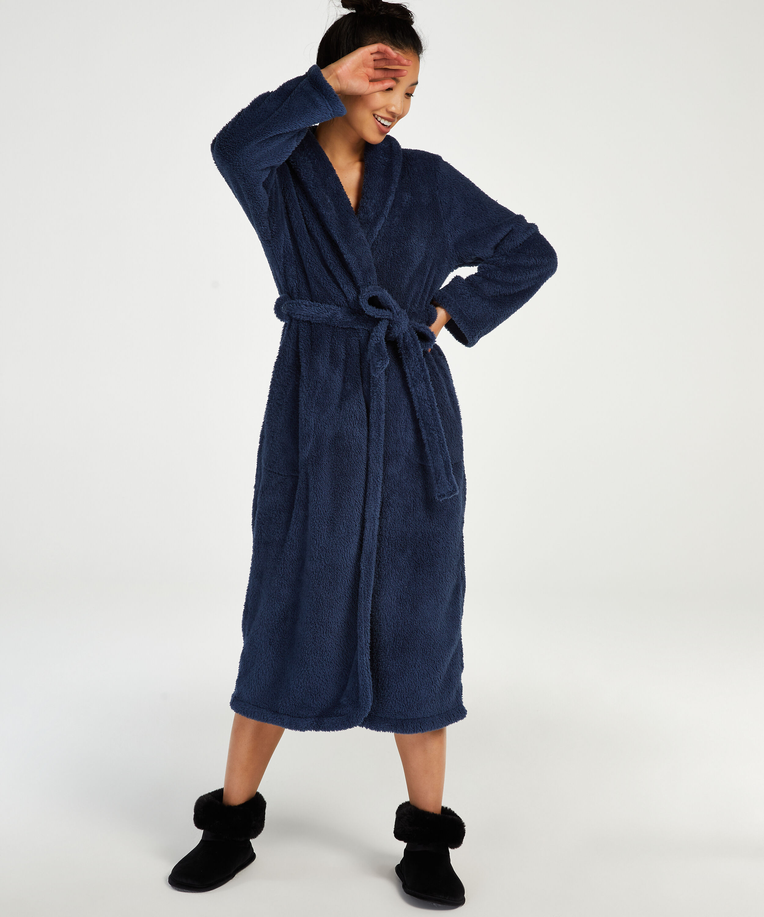 Long Fleece Bathrobe, Blue