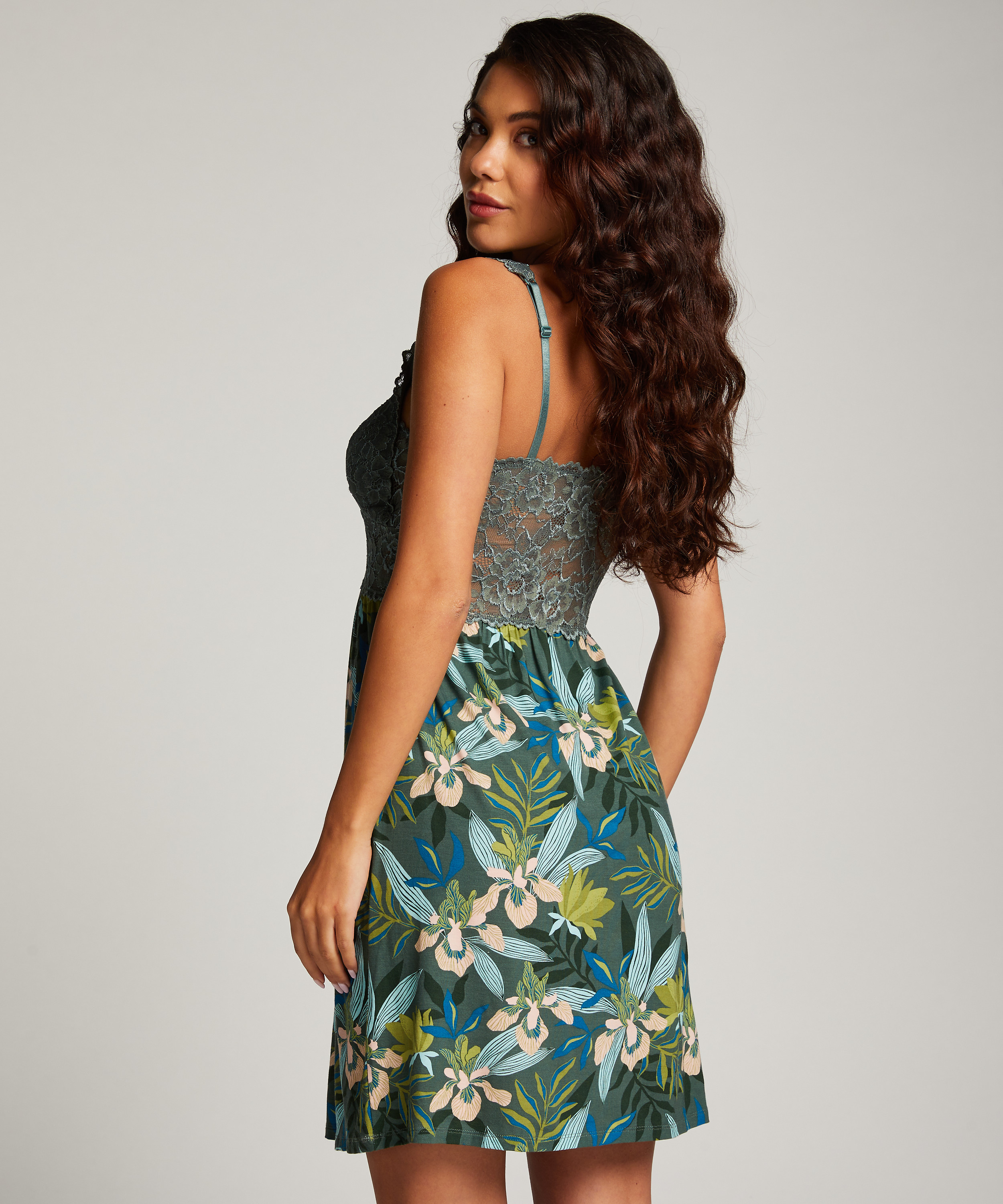 Nora Lace Slip Dress, Green, main