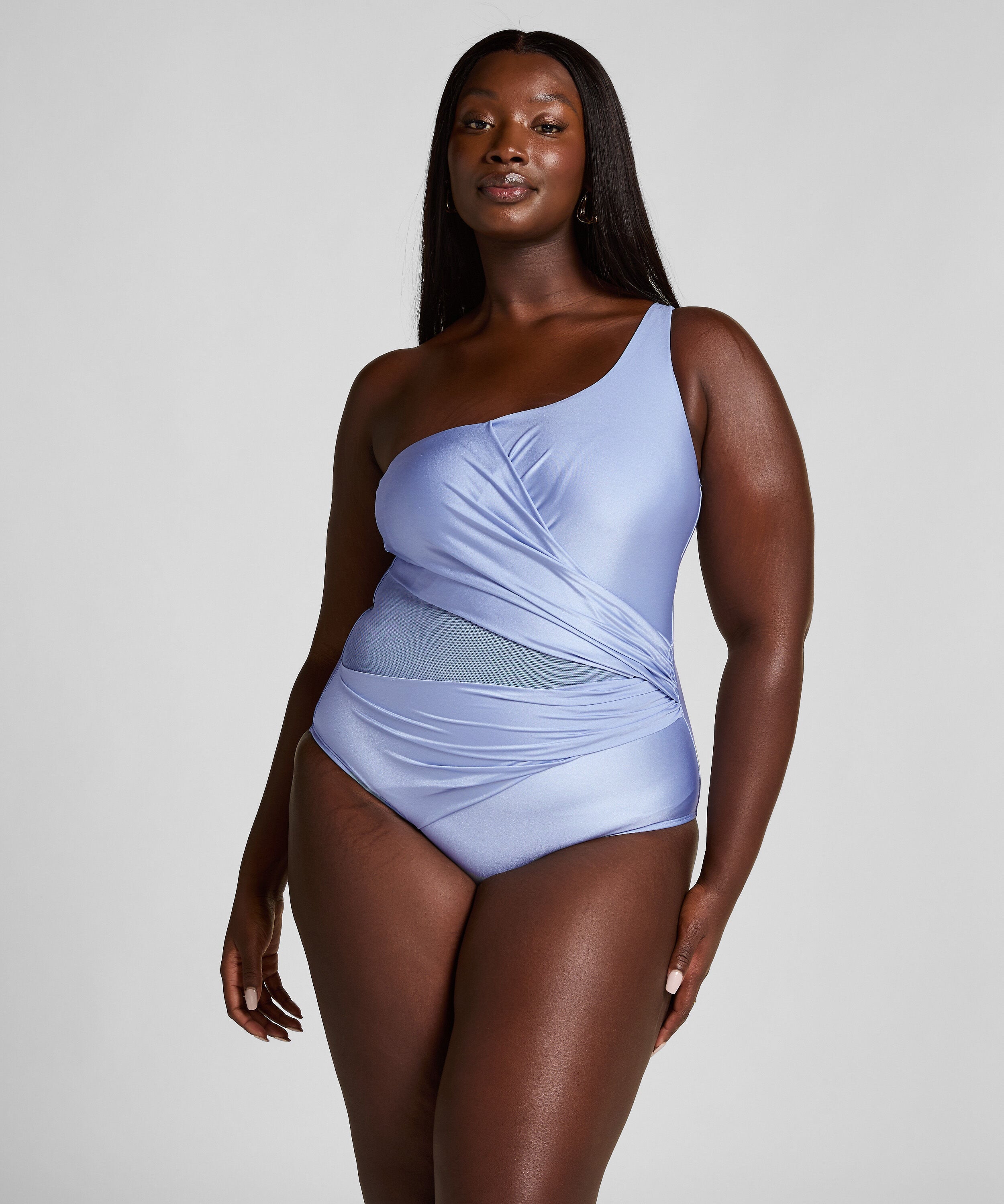 Shaping One Shoulder Bathingsuit Shell Mesh, Blue