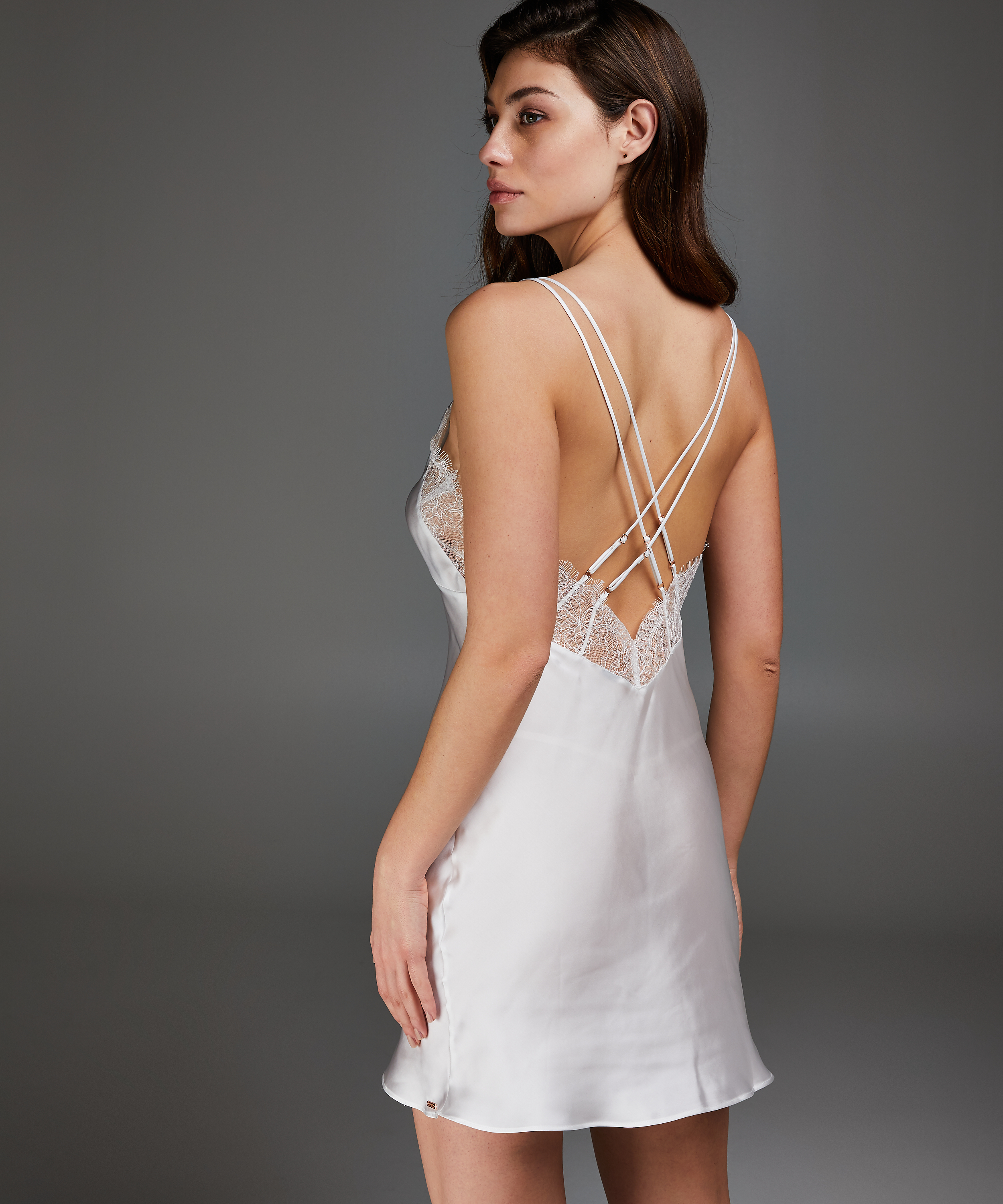 Satin Lily slip dress, White, main