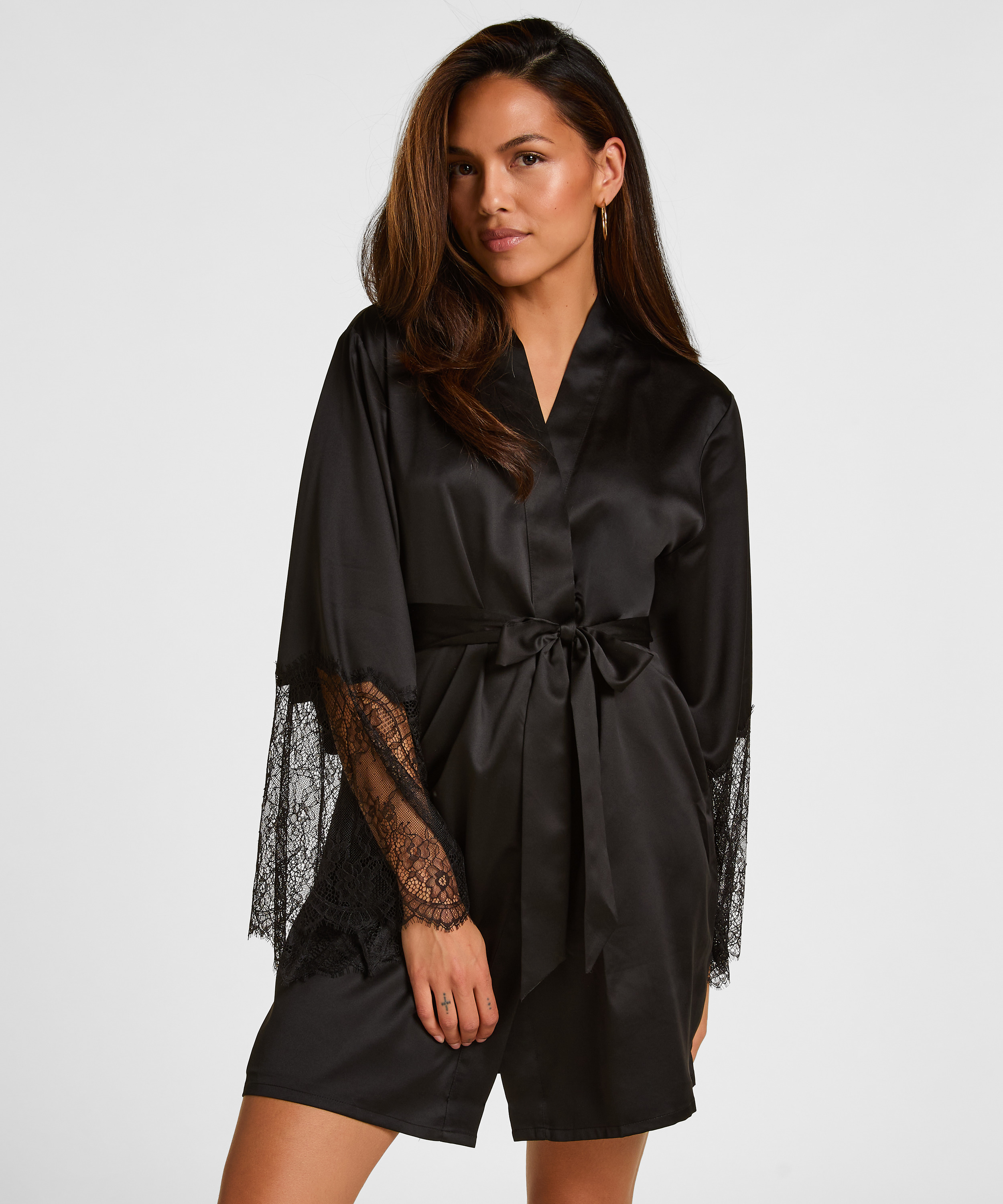 Satin Kimono, Black, main