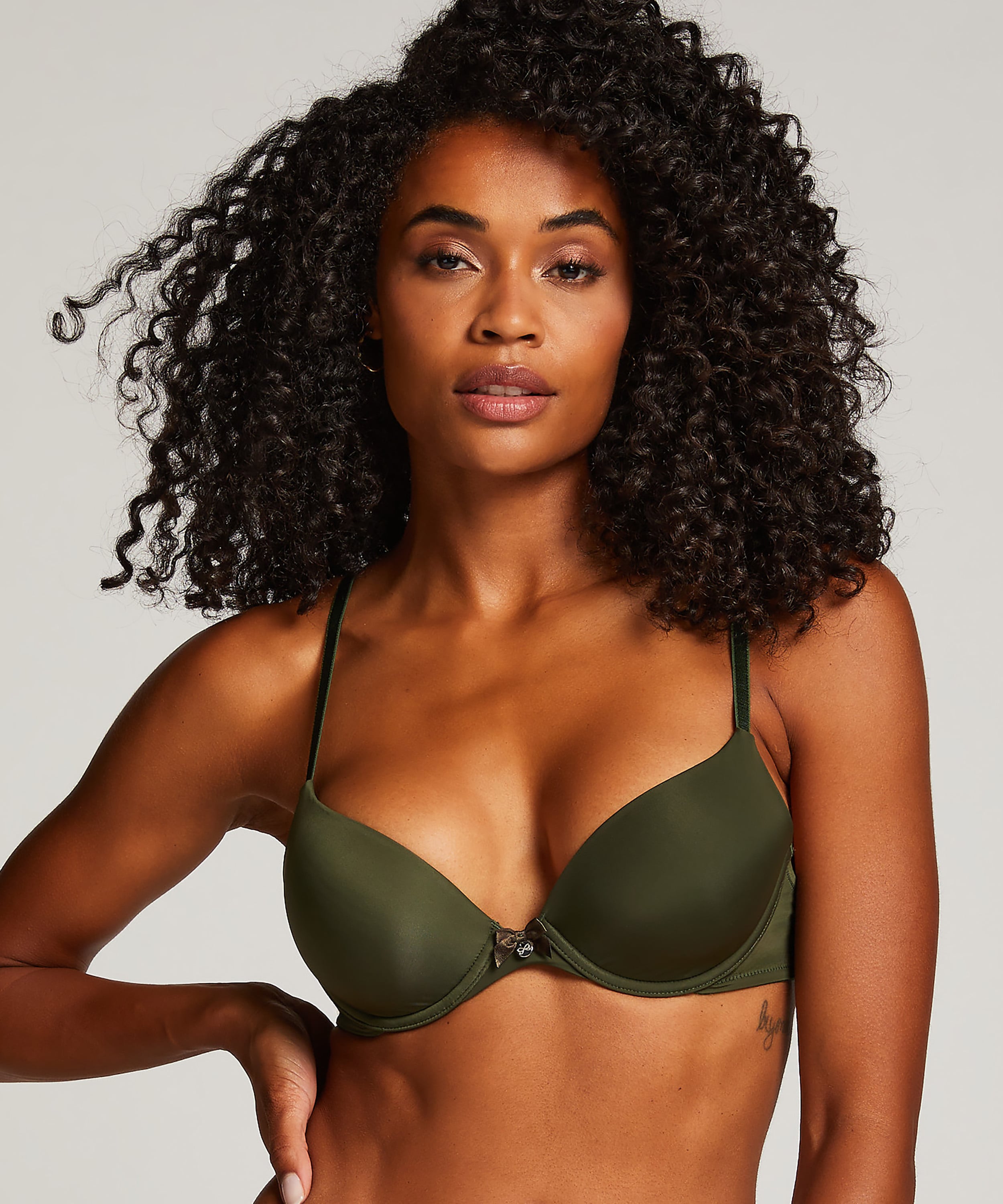 Plunge Padded Underwired Bra, Green, main