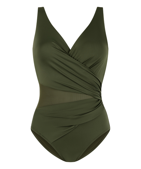 Shaping Shell Mesh Swimsuit, Green