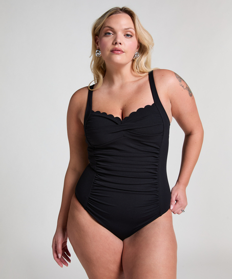 Shaping Scallop Swimsuit, Black