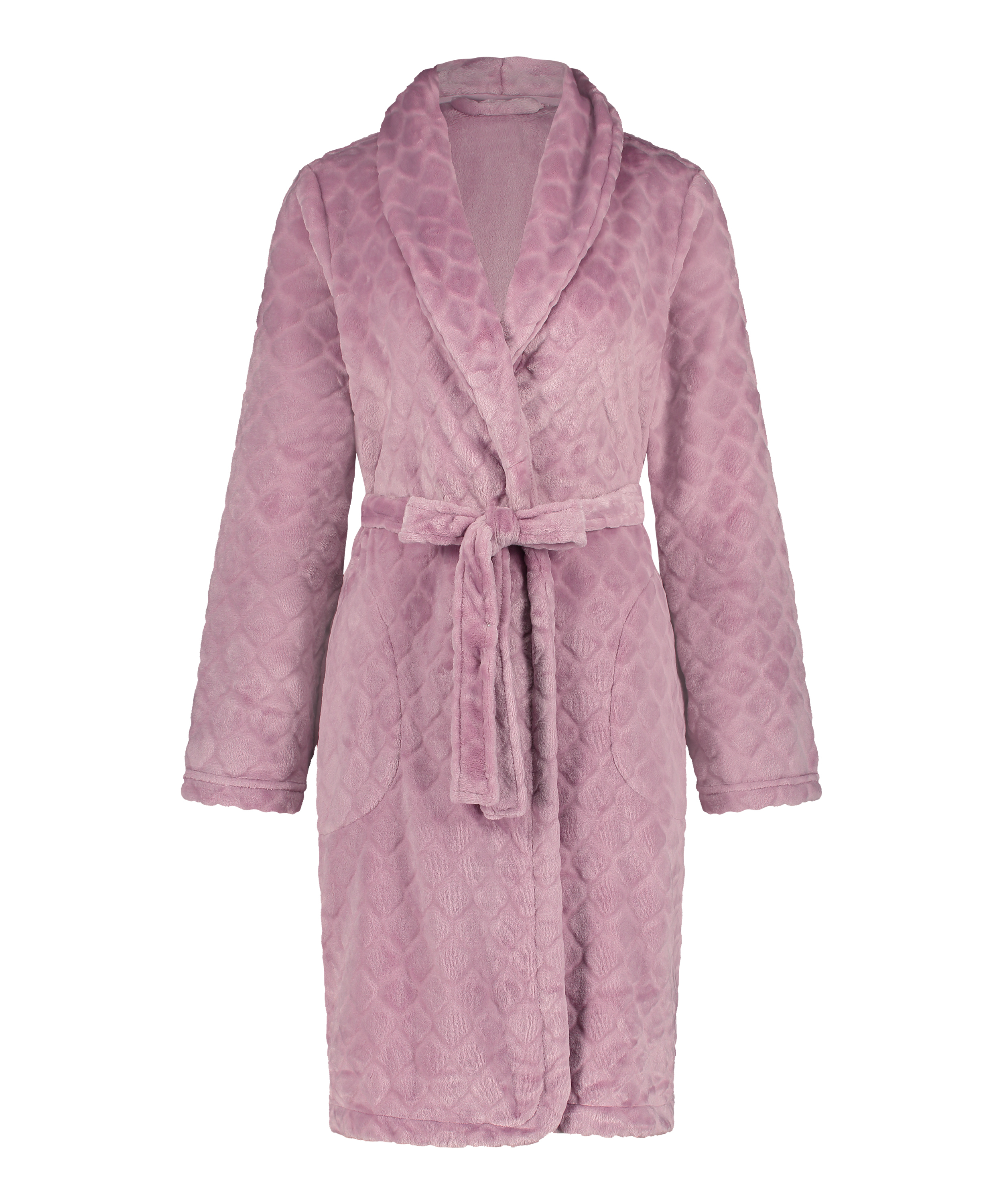 Short Fleece Ribbed Bathrobe, Purple, main