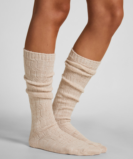 2 Pair Long Socks, Beige