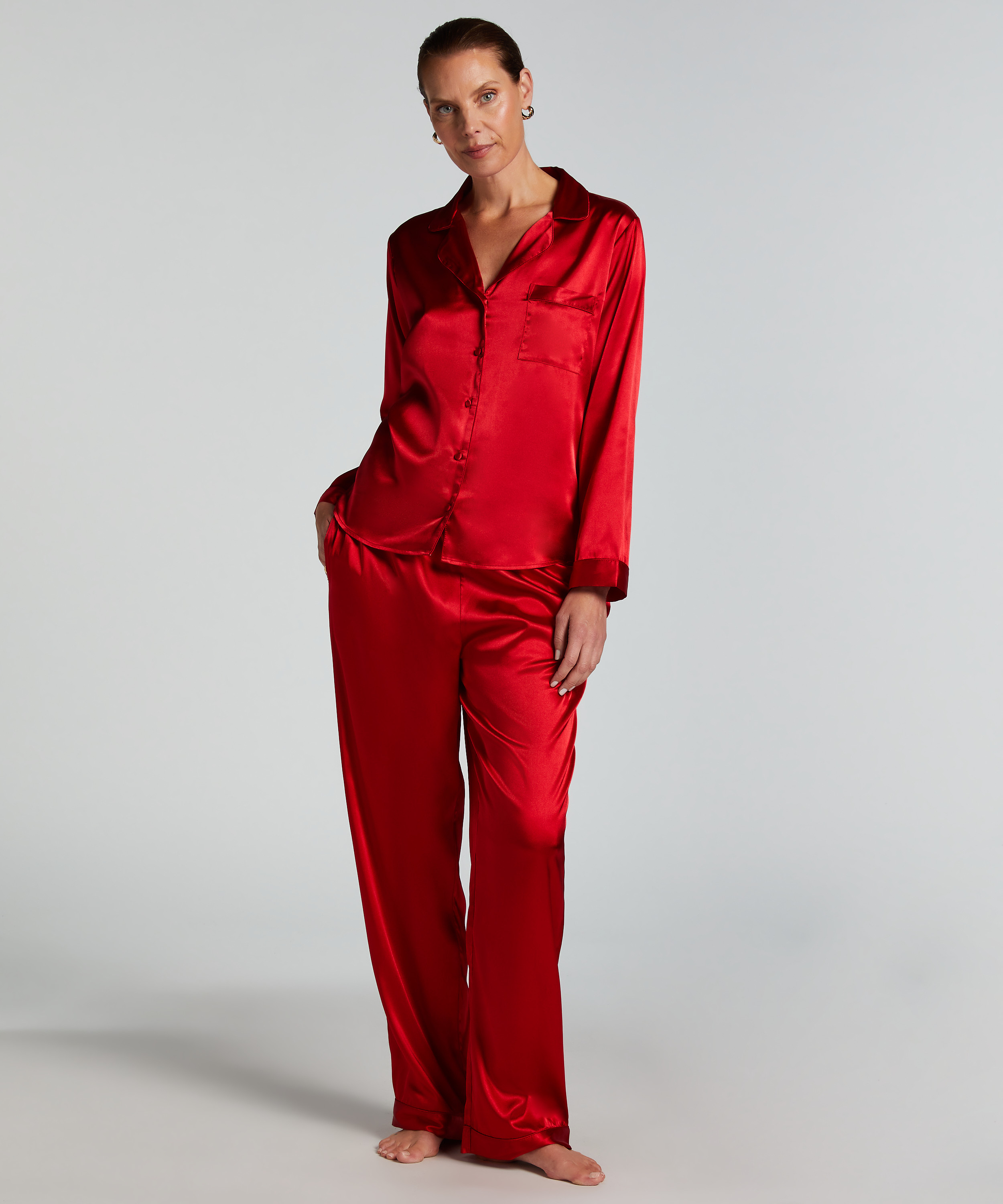 Satin Long-Sleeved Jacket, Red, main