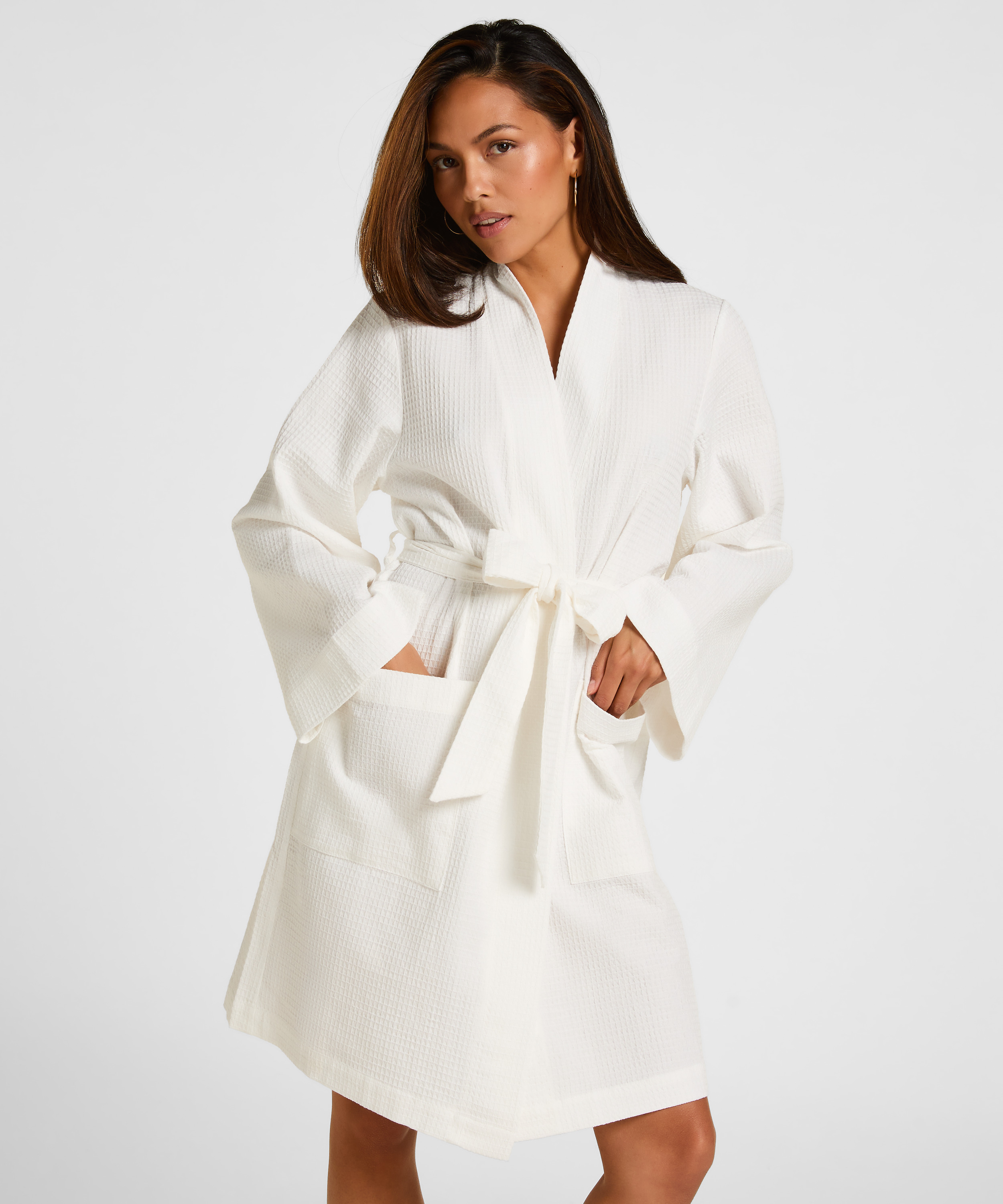 Waffle Bathrobe, White, main