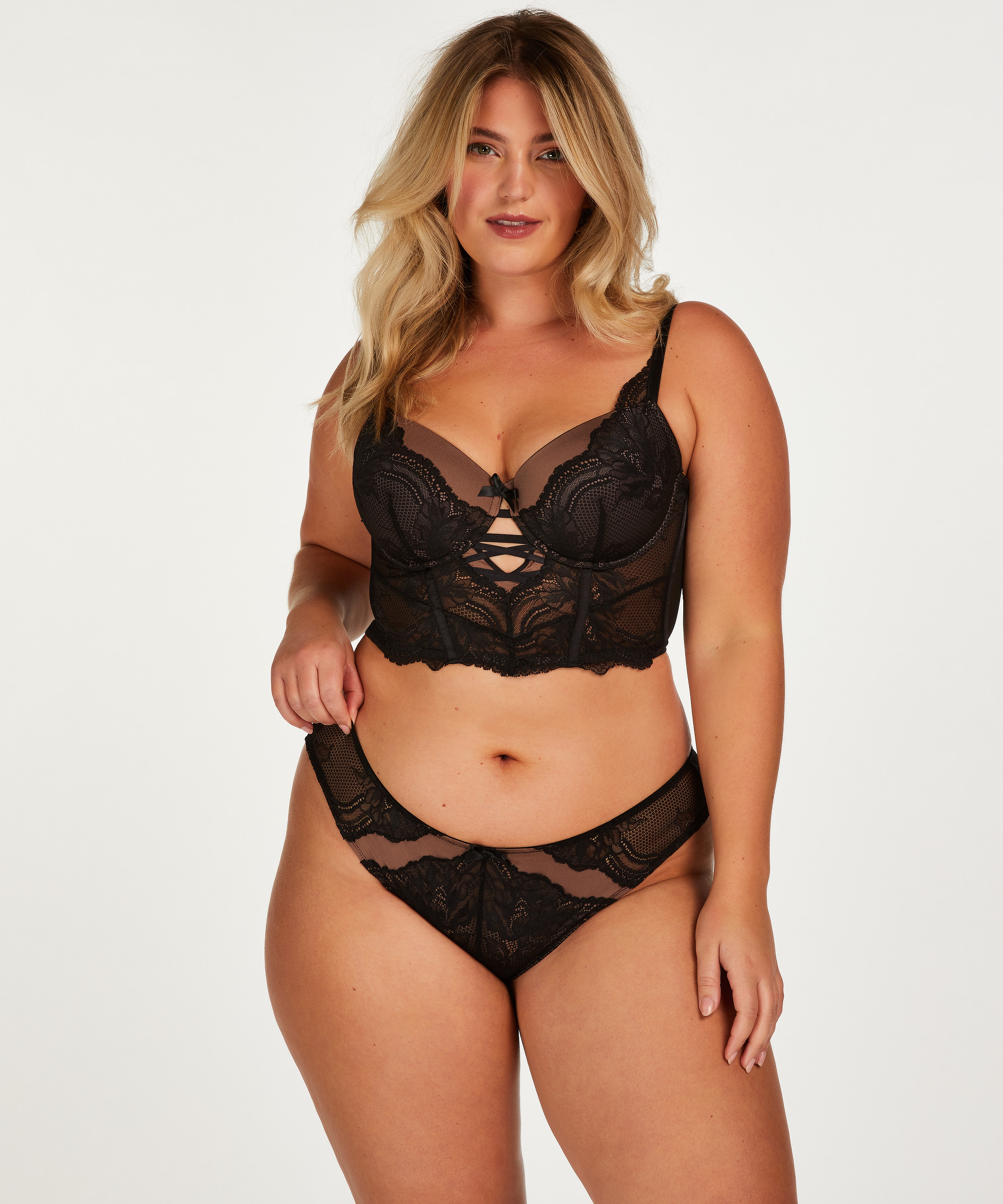 Kimberley Padded Longline Underwired Bra, Black, main
