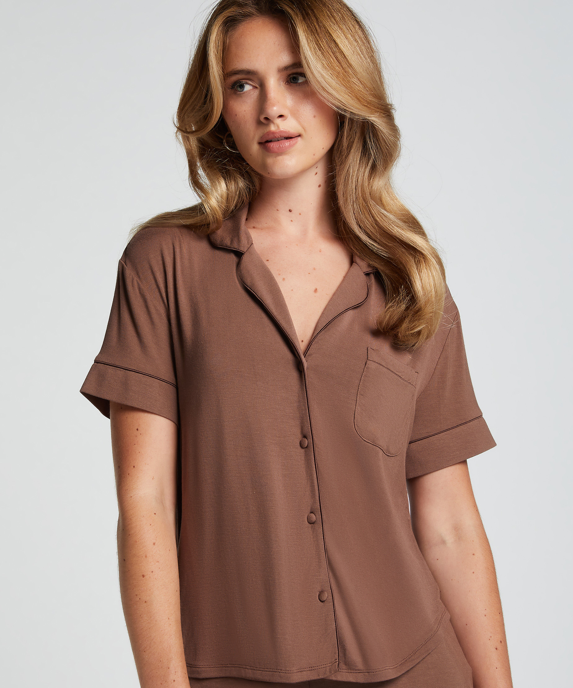 Essential Jersey Short-Sleeved Jacket, Brown, main