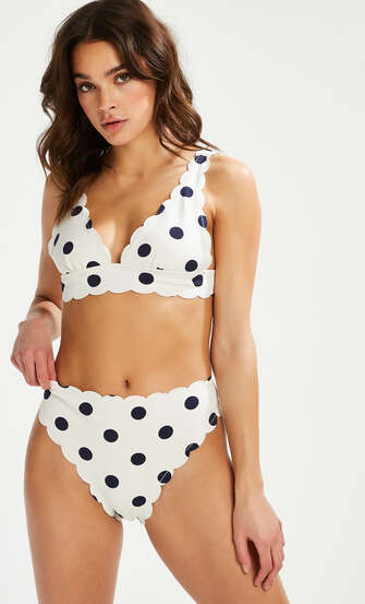Scallop Dot triangle bikini top , White