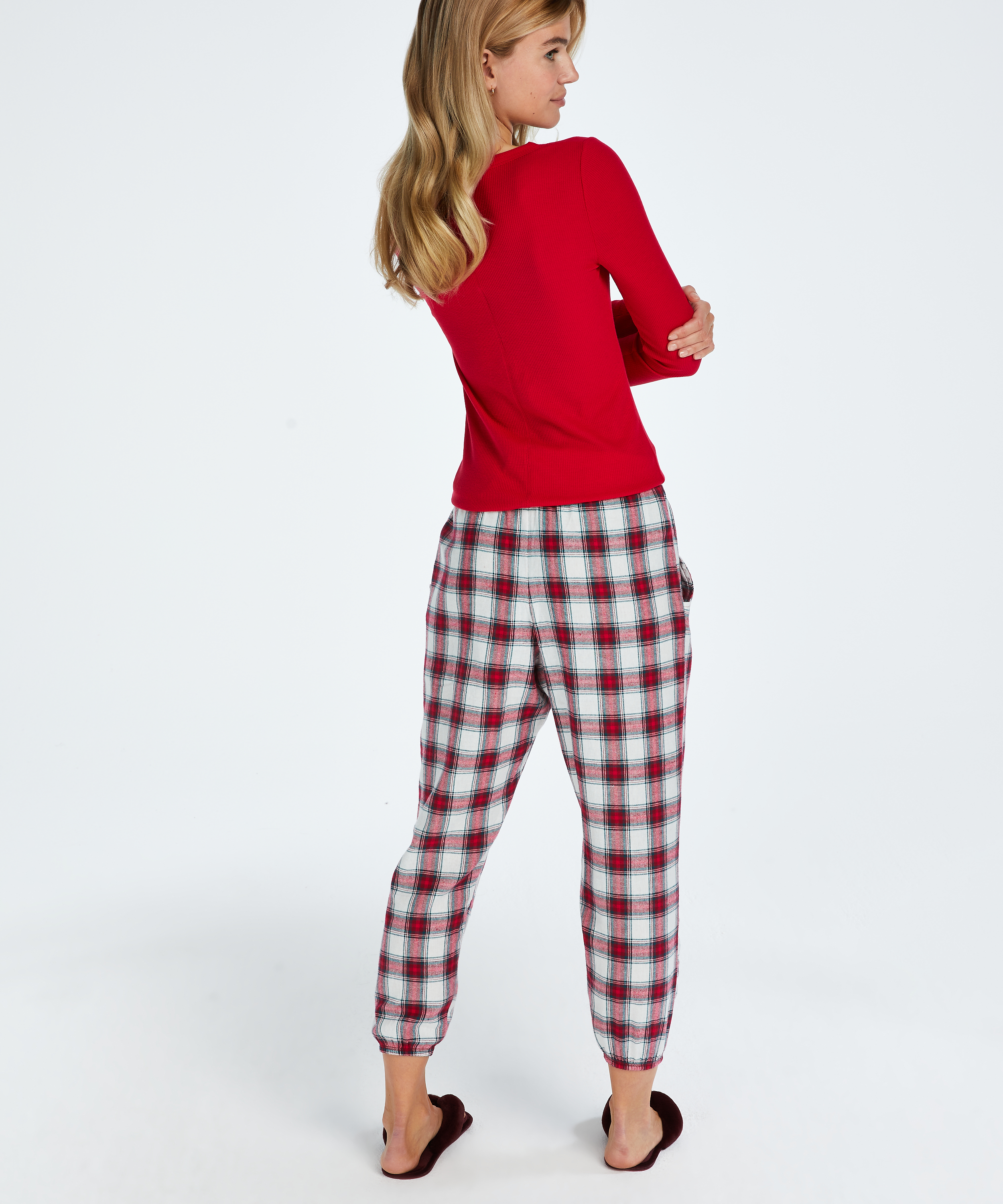Petite Twill Check Pyjama pants, Red, main