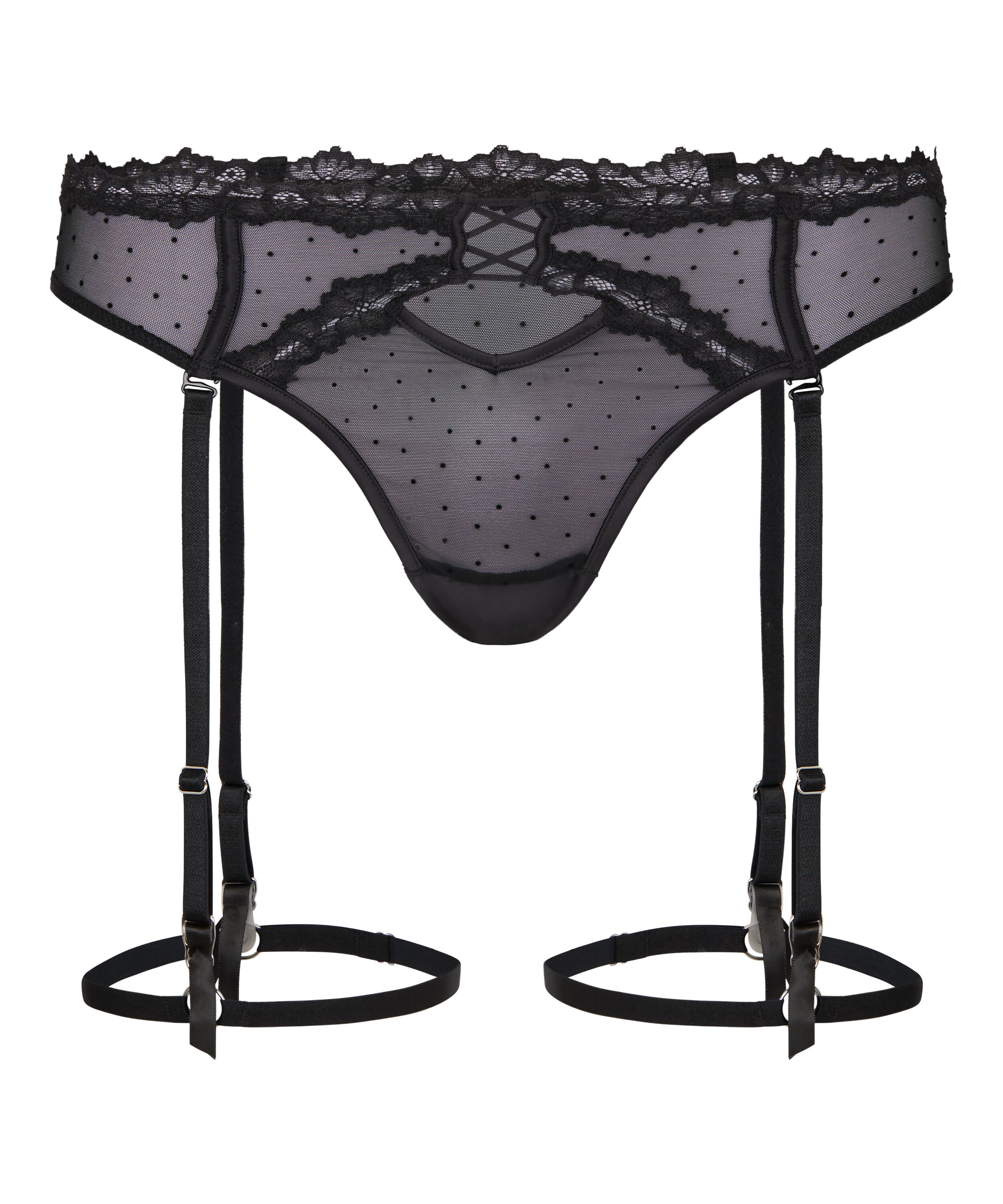 High Waisted Suspender Thong Kat, Black