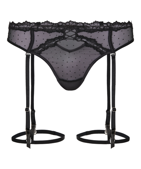 High Waisted Suspender Thong Kat, Black