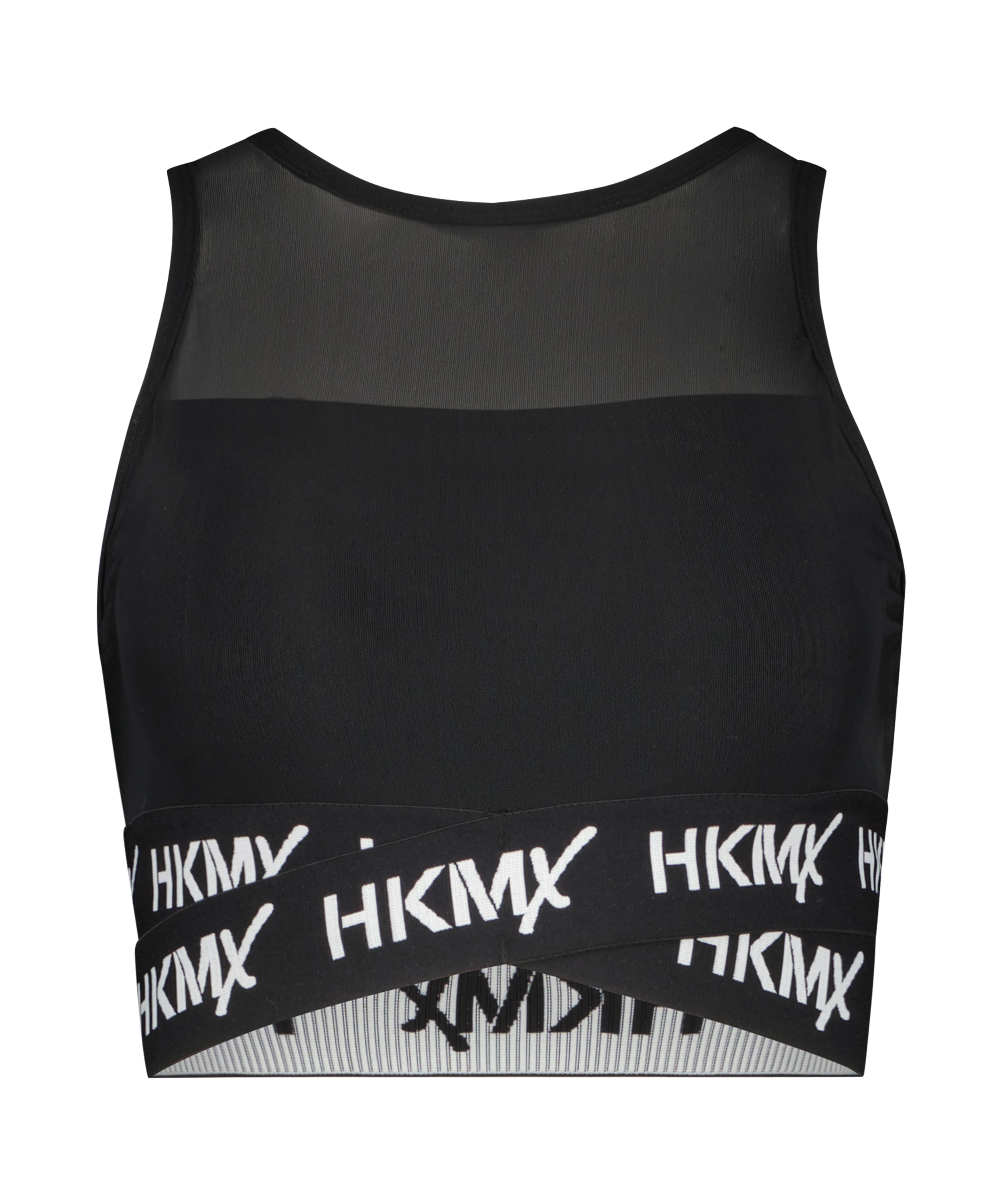 HKMX Crossed Hem Logo Sports Bra Level 1, Black, main