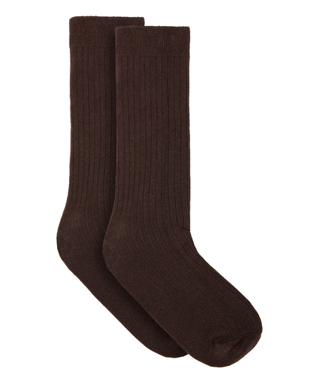 Cashmere Blend Ribbed Socks, Brown