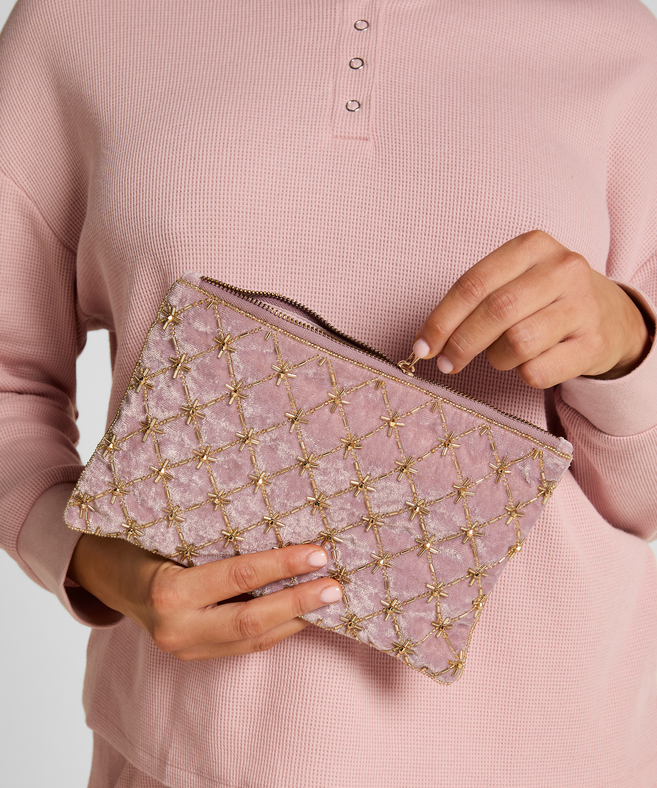Beaded Pouch, Pink, main
