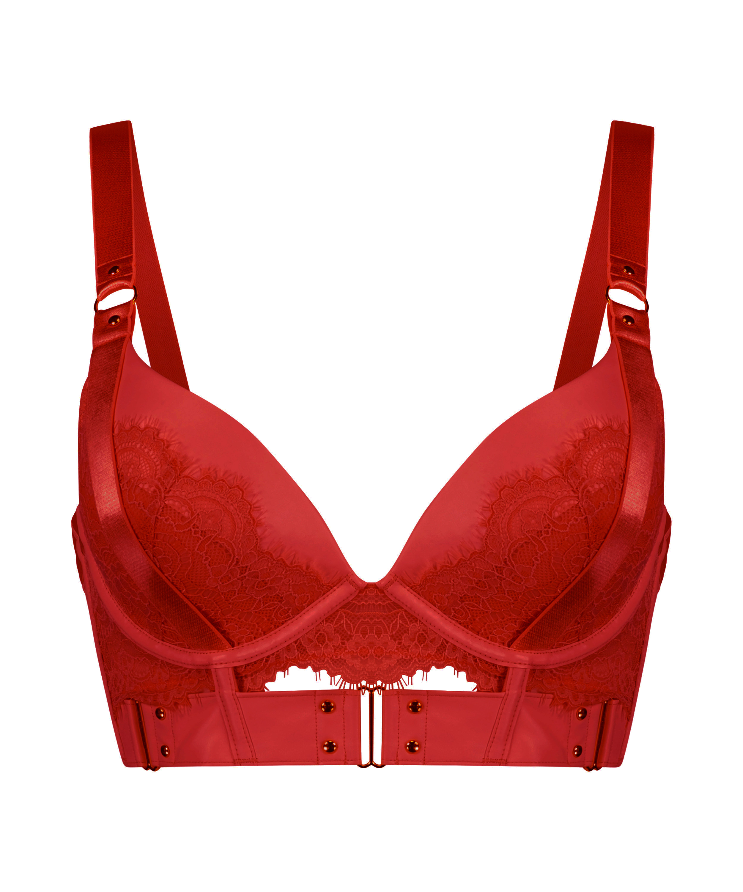 Occult padded longline push-up underwired bra, Red, main