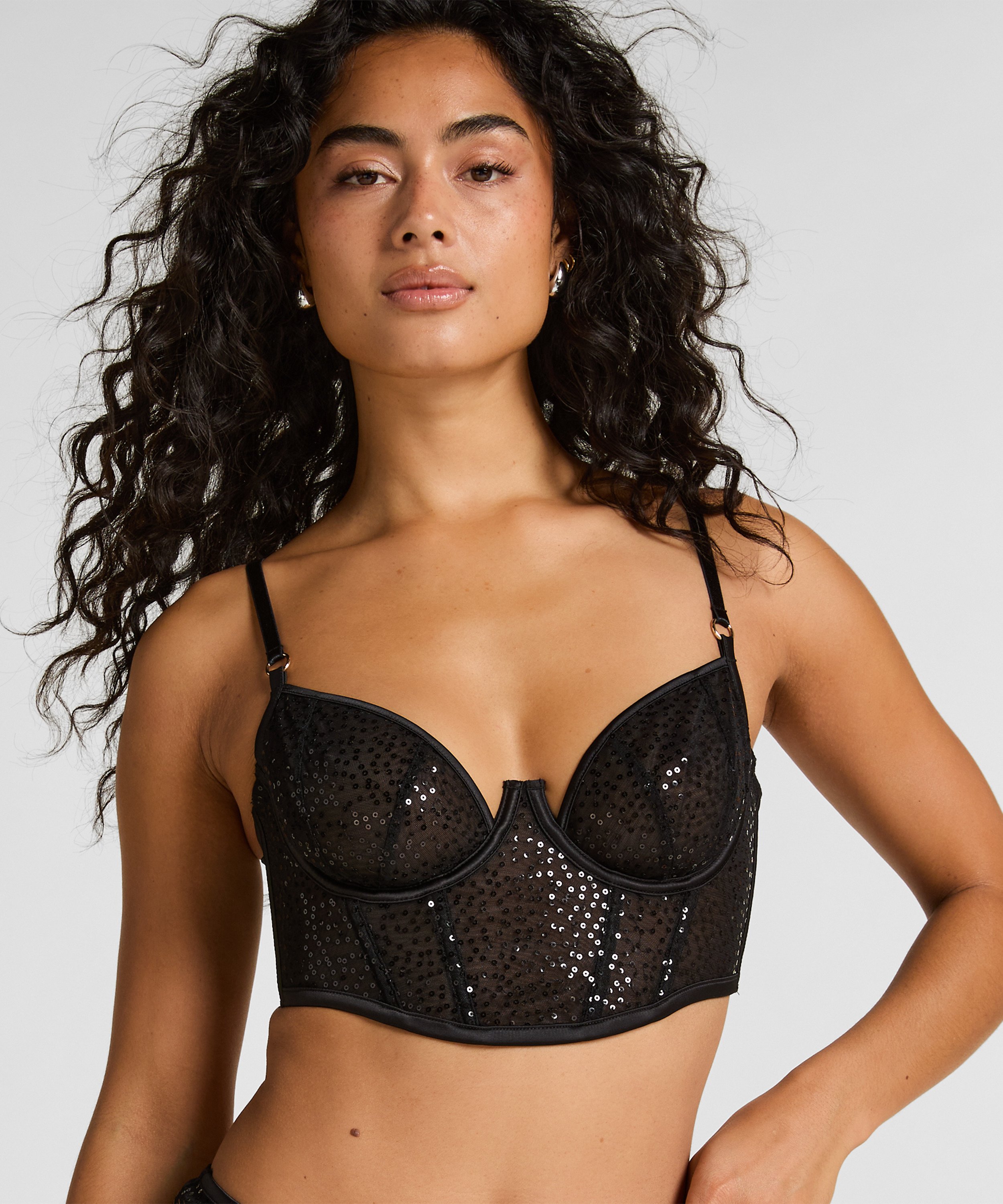 Elle Non-Padded Underwired Longline Bra, Black, main