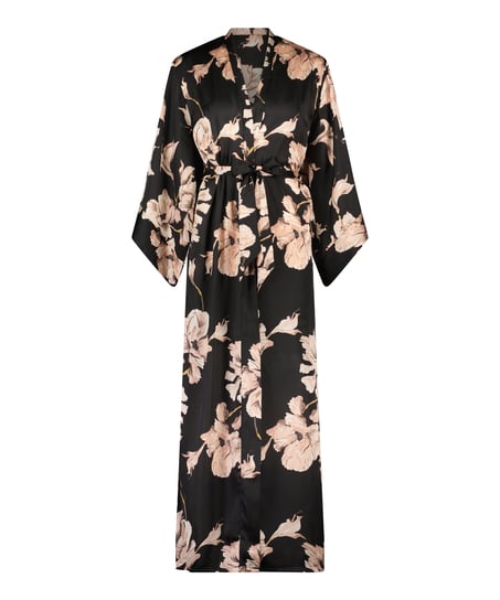 Bloom Satin Kimono, Black