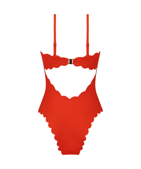 Bandeau Scallop Swimsuit, Red