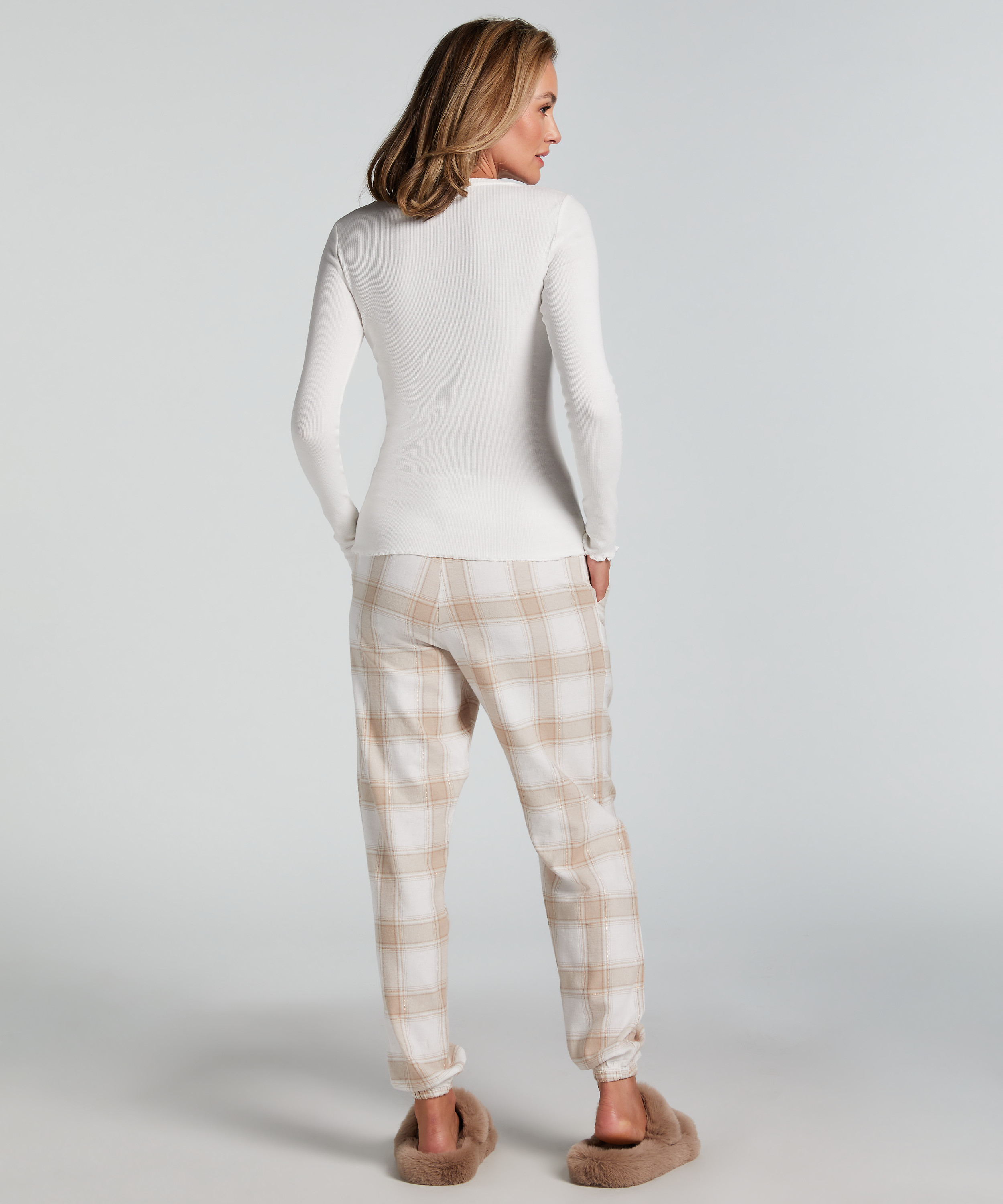 Flannel Pyjama Pants, Beige, main