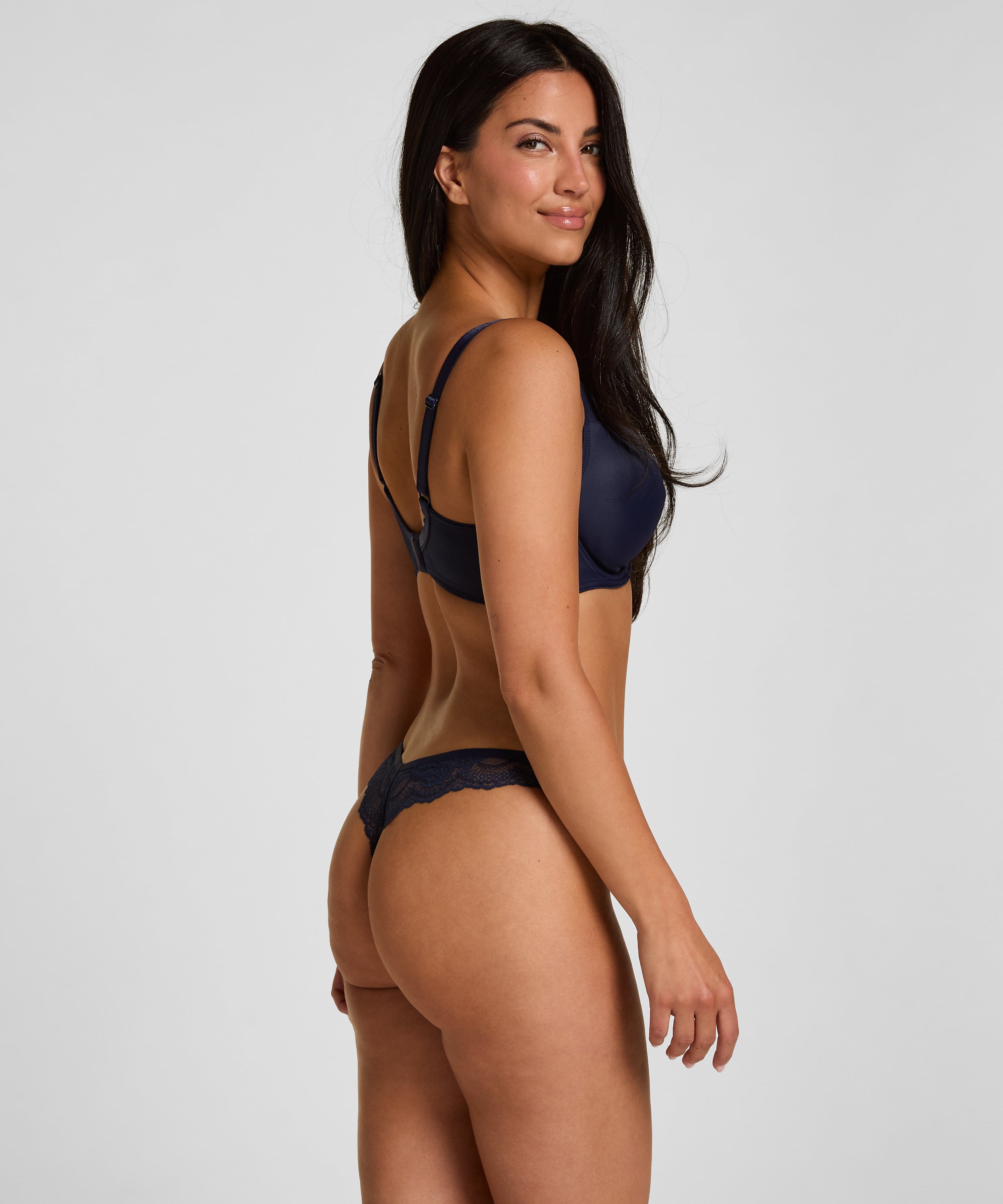 Lace Back Invisible Thong, Blue, main