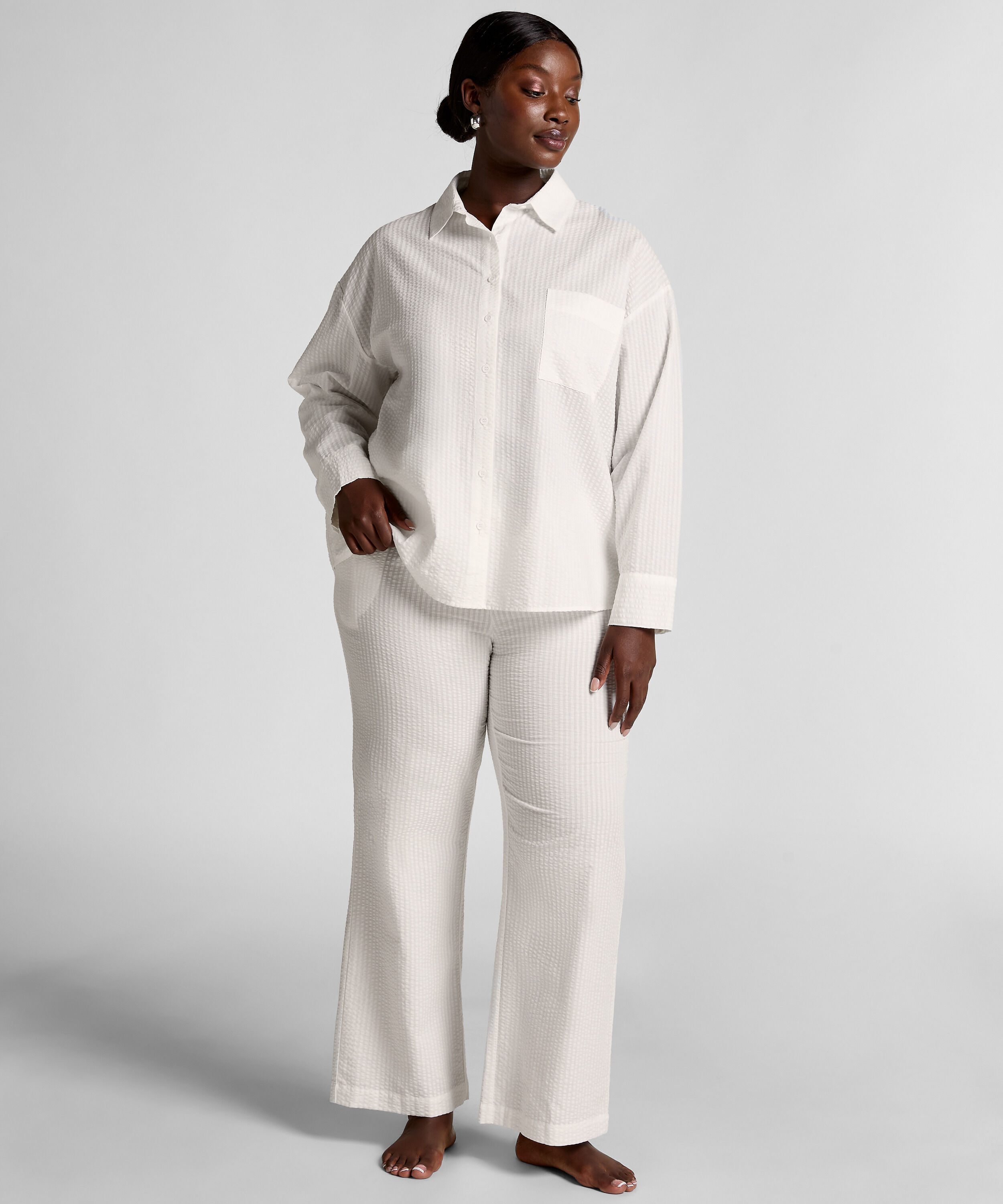 Seersucker Cotton Pyjama Pants, White