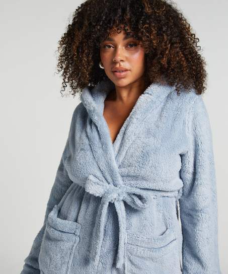 Fleece Bathrobe Short, Blue