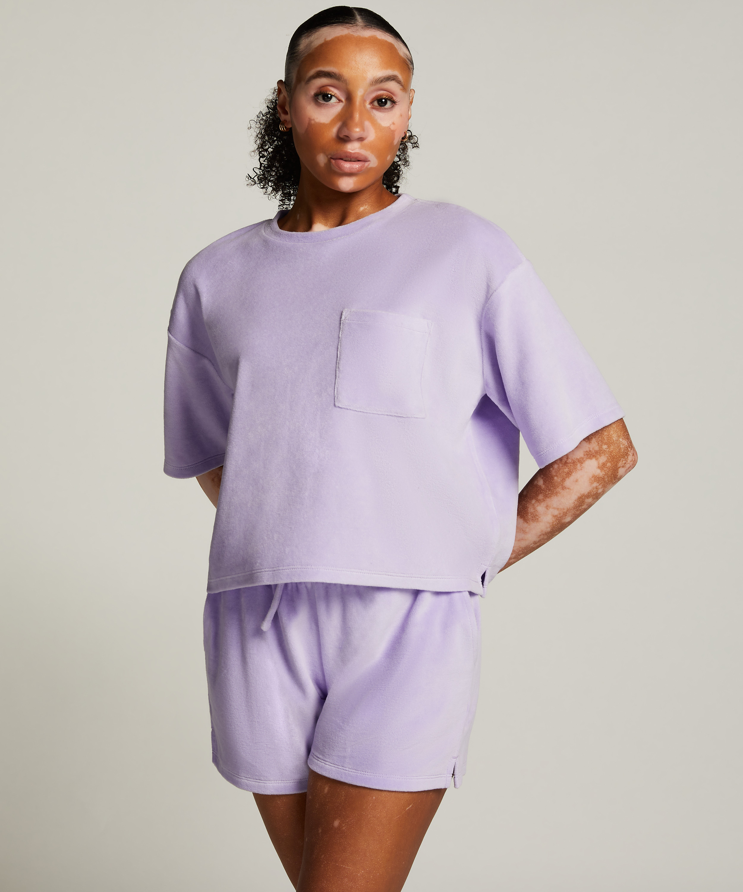Short-sleeve velours top, Purple, main