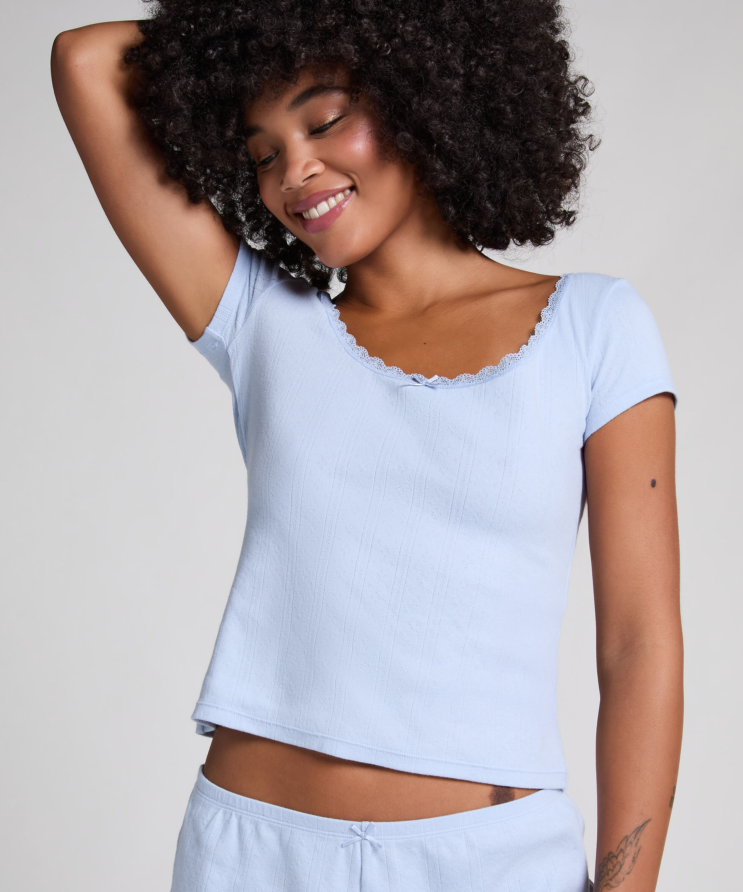 Pointelle Top, Blue