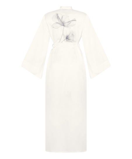 Kimono Long Satin Floral, White