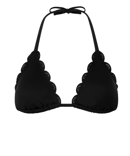 Scallop Floral Triangle Bikini, Black